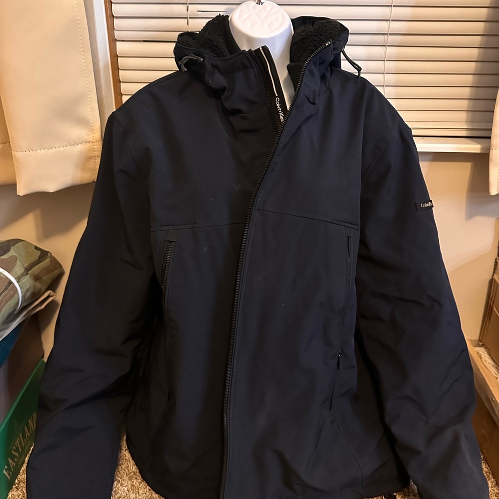 Calvin Klein Men's Navy Zipper Front Hooded Lined Jacket Size XL- NWOT